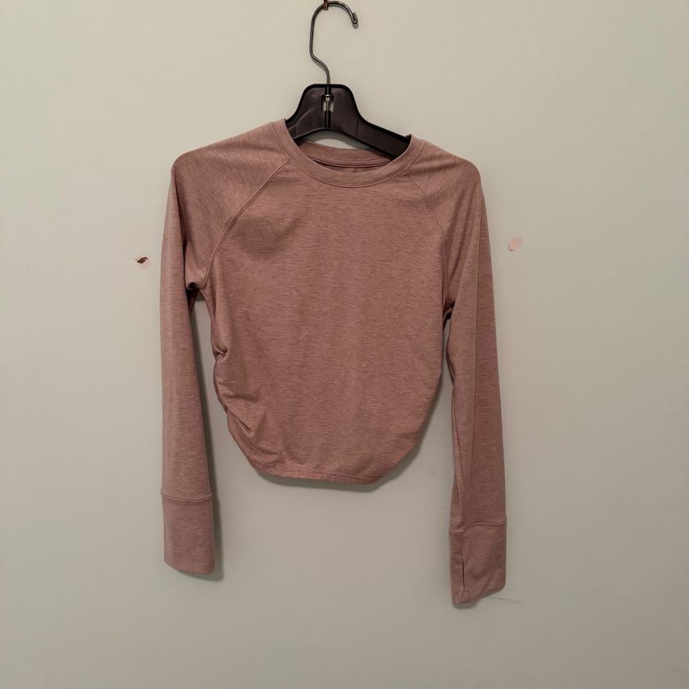 Aerie Offline Cropped Long Sleeve Top Pink Medium Ruched Athleisure Yoga Shirt